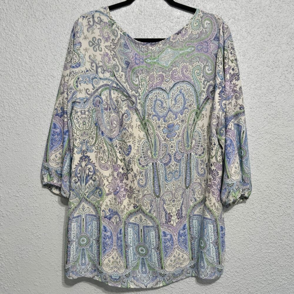 Dressbarn Womens Paisley 3/4 Sleeve Henley Blouse Size 1X Boho Peasant Ethereal - Picture 2 of 7
